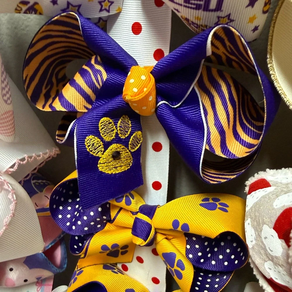 Purple & Gold LSU Tigers Paw Print Ribbon Hair Bows - Kids Accessories